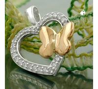 Anhänger 15x17mm Herz/Schmetterling bicolor Silber 925