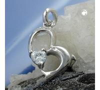 Anhänger 16x14mm Herz mit Delfin und Zirkonias glänzend Silber 925