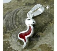 Anhänger 16x6mm Schlange rot-silber lackiert Silber 925
