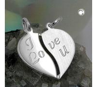 Anhänger 18x17mm Doppelanhänger Herz mit Gravur - I love u - Silber 925