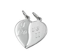 Anhänger 18x17mm Doppelanhänger Herz mit Gravur - I love u - Silber 925