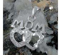 Anhänger 19x17mm MOM mit 2 Herzen und vielen Zirkonias rhodiniert Silber 925