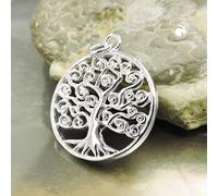 Anhänger 23mm Lebensbaum glänzend Blätter verschnörkelt Silber 925