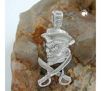 Anhänger 25x12mm Totenkopf mit Piratenhut Silber 925