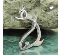 Anhänger 26x19mm stilisierter Delfin mit Zirkonias glänzend Silber 925