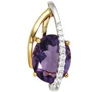 Anhänger 585 Gold Gelbgold Weißgold 11 Diamanten Brillanten 1 Amethyst violett