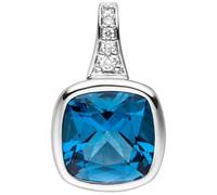 Anhänger 585 Gold Weißgold 5 Diamanten Brillanten 1 Blautopas