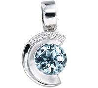 Anhänger 585 Gold Weißgold teil matt 5 Diamanten Brillanten 1 Aquamarin blau