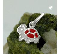 Anhänger 7x8mm Schildkröte weiß-rot Silber 925