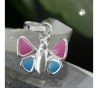 Anhänger 7x8mm Schmetterling hellblau-pink Silber 925