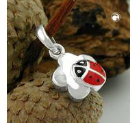 Anhänger 8,5mm Marienkäfer auf Blume Silber 925