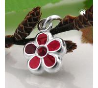 Anhänger 8mm Blume rot lackiert Silber 925