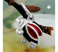 Anhänger 8mm Marienkäfer rot-schwarz lackiert Silber 925
