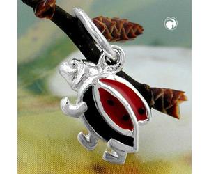 Anhänger 8mm Marienkäfer rot-schwarz lackiert Silber 925