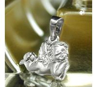 Anhänger 9x13mm liegender Engel matt rhodiniert Silber 925