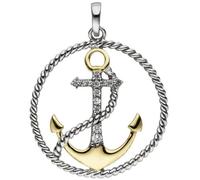 Anhänger Anker 925 Silber bicolor vergoldet 13 Zirkonia