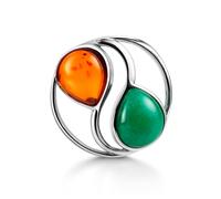 Anhänger aus 925 Silber mit Cognac-Bernstein und grünem Quarz