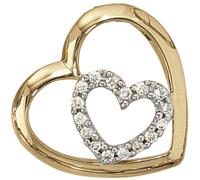 Anhänger Herz 585 Gold Gelbgold 16 Diamanten Brillanten 0,12ct. Herzanhänger