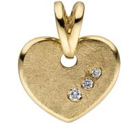 Anhänger Herz 585 Gold Gelbgold eismatt 3 Diamanten Brillanten Herzanhänger