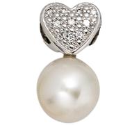 Anhänger Herz 585 Gold Weißgold 1 Süßwasser Perle 10 Diamanten Perlenanhänger