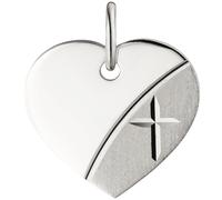 Anhänger Herz Kreuz Gravur Gravurplatte Herz 925 Silber teil matt Herzanhänger