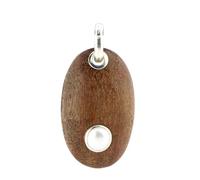 Anhänger Holzkiesel oval aus echtem Treibholz - Unikat | Perle - groß | Fassung aus 925 Sterling Silber | Charm P3126