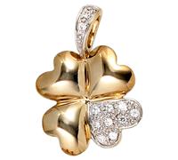 Anhänger Kleeblatt 333 Gold Gelbgold bicolor 10 Zirkonia Glücksbringer