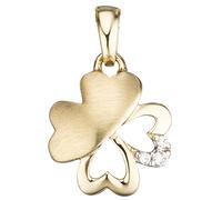 Anhänger Kleeblatt 333 Gold Gelbgold teil matt 3 Zirkonia Glücksbringer