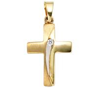 Anhänger Kreuz 333 Gold Gelbgold teil matt 1 Zirkonia Kreuzanhänger Goldkreuz