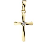 Anhänger Kreuz 375 Gold Gelbgold 1 Zirkonia Kreuzanhänger Goldkreuz