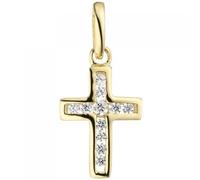 Anhänger Kreuz 375 Gold Gelbgold 11 Zirkonia Kreuzanhänger Goldkreuz
