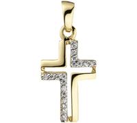 Anhänger Kreuz 375 Gold Gelbgold 18 Zirkonia Kreuzanhänger Goldkreuz