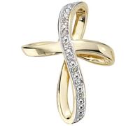 Anhänger Kreuz 585 Gold Gelbgold 7 Diamanten Brillanten Kreuzanhänger Goldkreuz