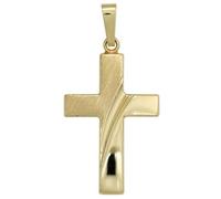 Anhänger Kreuz 585 Gold Gelbgold teil matt Kreuzanhänger Goldkreuz