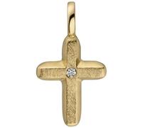 Anhänger Kreuz 585 Gold Gelbgold eismatt 1 Diamant Brillant Kreuzanhänger