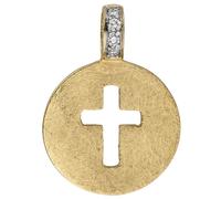 Anhänger Kreuz 585 Gold Gelbgold eismatt 4 Diamanten Brillanten Kreuzanhänger