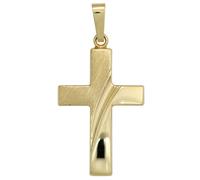 Anhänger Kreuz 585 Gold Gelbgold teil matt Kreuzanhänger Goldkreuz