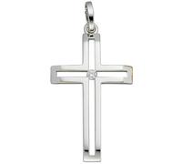Anhänger Kreuz 585 Gold Weißgold 1 Diamant Brillant Kreuzanhänger Weißgoldkreuz
