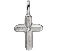 Anhänger Kreuz 585 Gold Weißgold eismatt 1 Diamant Brillant Kreuzanhänger