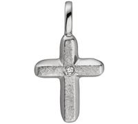 Anhänger Kreuz 585 Gold Weißgold eismatt 1 Diamant Brillant Kreuzanhänger