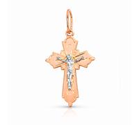 Anhänger - Kreuz aus 585er Rot-/Weißgold mit Gravur, Höhe ca. 25 mm Karatov