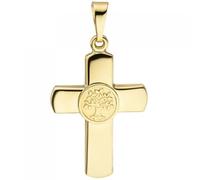 Anhänger Kreuz Lebensbaum 333 Gold Gelbgold teil matt Goldkreuz