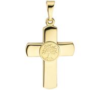 Anhänger Kreuz Lebensbaum 333 Gold Gelbgold teil matt Kreuzanhänger Goldkreuz