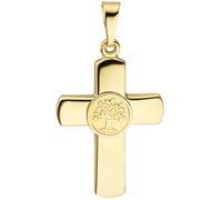 Anhänger Kreuz Lebensbaum 333 Gold Gelbgold teil matt Kreuzanhänger Goldkreuz