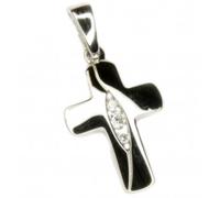 Anhänger Kreuz mit 3 Zirkonias 20x10mm, echt Silber 925, rhodiniert