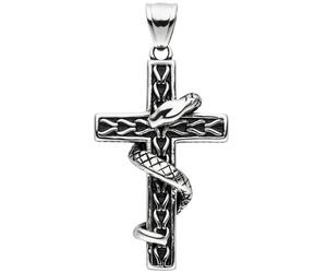 Anhänger Kreuz mit Schlange Edelstahl geschwärzt