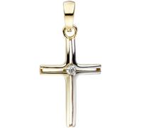 Anhänger Kreuz schmal 375 Gold Gelbgold bicolor 1 Zirkonia Kreuzanhänger