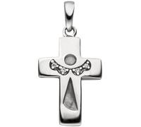 Anhänger Kreuz Schutzengel Kreuz 925 Silber mattiert 4 Zirkonia Kreuzanhänger