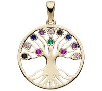 Anhänger Lebensbaum 333 Gold Gelbgold 12 Zirkonia bunt