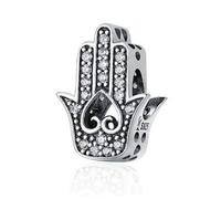 Anhänger mit Aufschrift "I Love You Forever", Herzschlüssel, passend für Pandora-Armband, 925er Sterlingsilber, Sicherheitskette, Charm für Armband (Hand der Fatima)